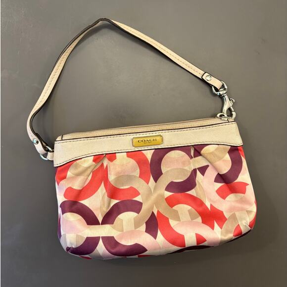 COACH 1941 Satin Chain Logo Kristin OP Art Multicolor wristlet Top Zip - Picture 4 of 11